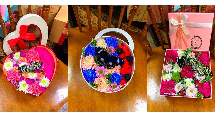 Порадуйте любимых! Цветочные коробки с живыми бабочками со скидкой 50% от цветочного магазина «Амур».