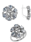 Комплект серебряных украшений с алпанитом и фианитами кольцо+ серьги