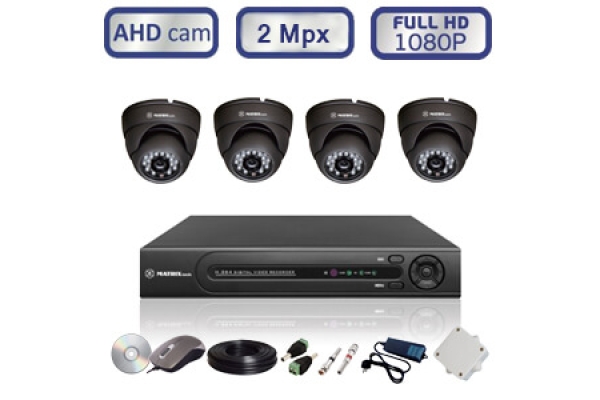 Комплект видеонаблюдения (4 антивандальных уличных камеры (IP-66) FullHD 1080P/2 Мегапикс) 