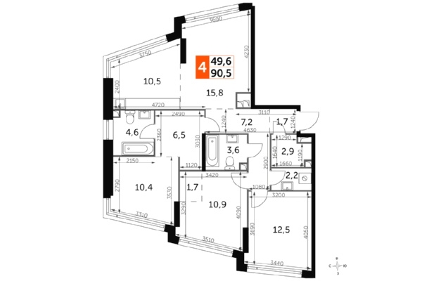 4-комнатная квартира, этаж 17, 90,5 кв.м. «ЖК Роттердам (Rotterdam)»