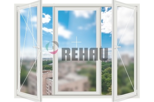 Трехстворчатое окно Rehau Geneo 86 (поворотно-откидное + глухое + поворотное)
