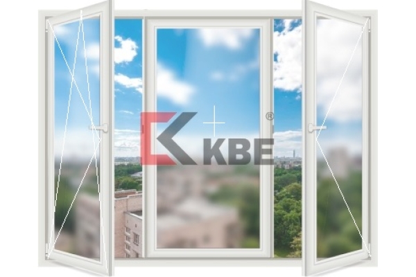 Трехстворчатое окно KBE 58 (поворотно-откидное + глухое + поворотное)
