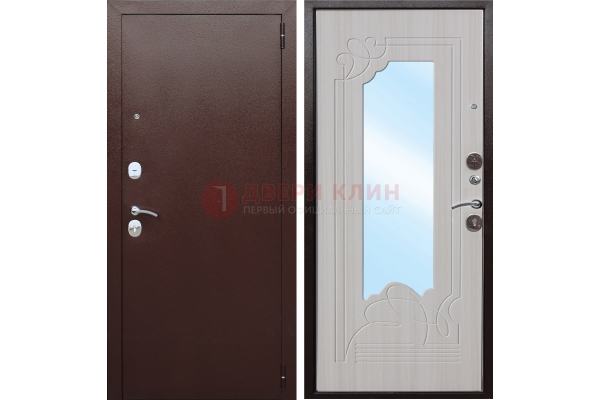 Темная металлическая дверь с зеркалом МДФ внутри ДЗ-33
