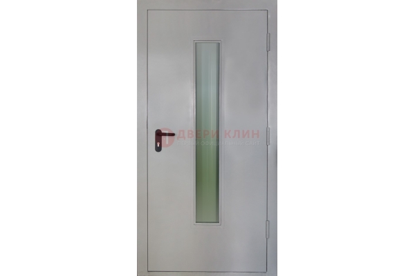 Белая металлическая техническая дверь со стеклянной вставкой ДТ-2