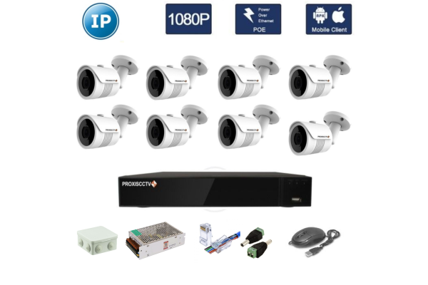 Комплект для видеонаблюдения -  8 уличных IP камер FullHD1080P/2Mpx 