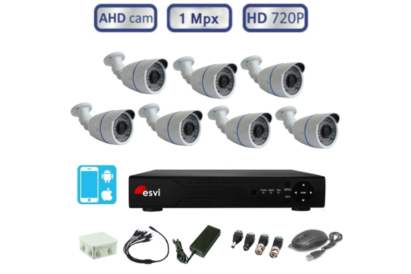 Комплект видеонаблюдения - 7 уличных AHD камеры 720P/1Mpx (light) с монтажным комплектом  