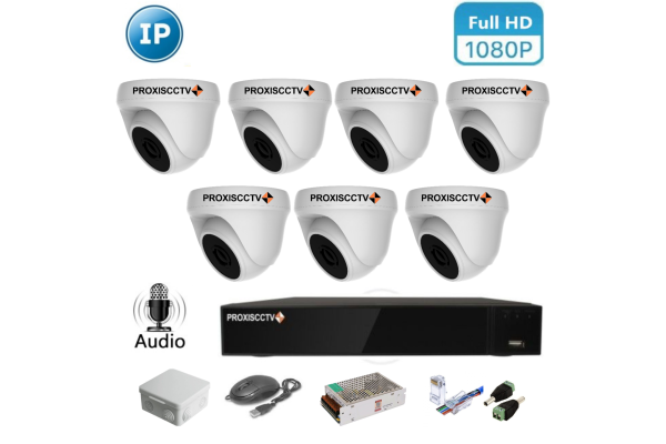 Комплект IP видеонаблюдения - внутренний на 7 купольных IP камер FullHD 1080P/2Mpx 