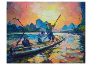 Картина маслом на заказ «Рыбалка с бакланами»