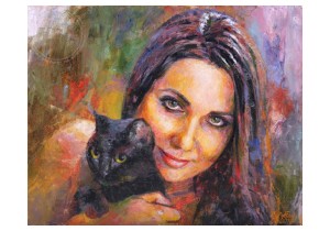 Портрет маслом на холсте «Девушка с котом»