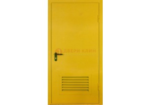 Желтая металлическая техническая дверь с вентиляционной решеткой ДТ-15