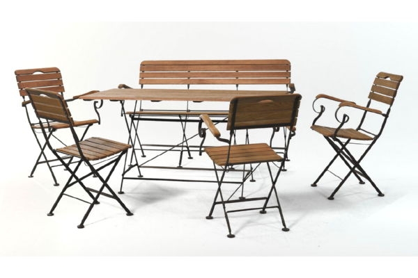 Прямоугольный стол (150*80 см) + скамья + 4 стула с подлокотниками
