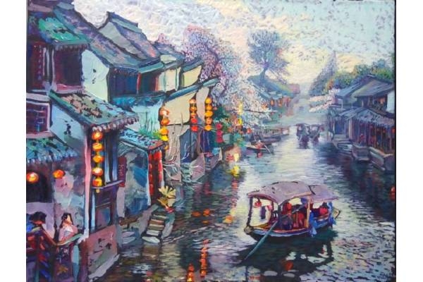 Картина маслом на заказ «Прогулка по реке Ли»