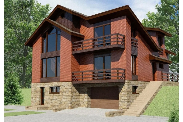 Трехэтажный дом из кирпича с дизайном (14,9х12,4)