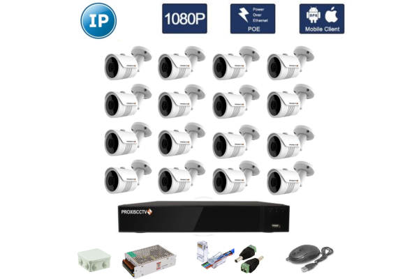 Комплект IP видеонаблюдения (16 уличных камер FullHD 1080P/2 Мегапикс)   