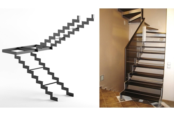 Каркас лестницы сдвоенном косоуре из листа металла