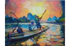 Картина маслом на заказ по фото «Рыбалка с бакланами»