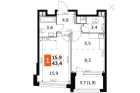 1-комнатная квартира, этаж 19, 43,4 кв.м. «ЖК Роттердам (Rotterdam)»