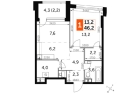 1-комнатная квартира, этаж 13, 46,2 кв.м. «ЖК Роттердам (Rotterdam)»