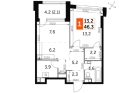 1-комнатная квартира, этаж 2, 46,3 кв.м. «ЖК Роттердам (Rotterdam)»