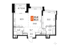 2-комнатная квартира, этаж 12, 60,3 кв.м. «ЖК Роттердам (Rotterdam)»