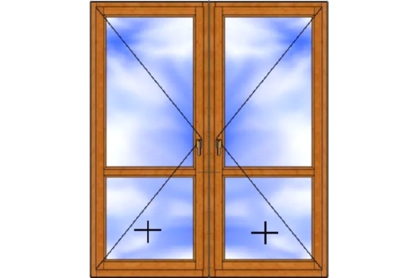 Балконная дверь Сосна (двустворчатая, поворотная с глухим окном)