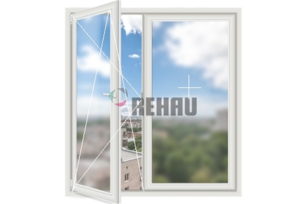 Двустворчатое окно Rehau Geneo 86 (поворотно-откидное + глухое)