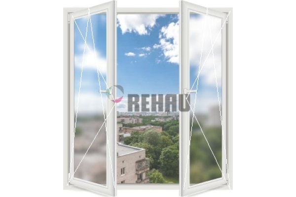 Двустворчатое окно Rehau Blitz 60 (2 поворотно-откидных окна)