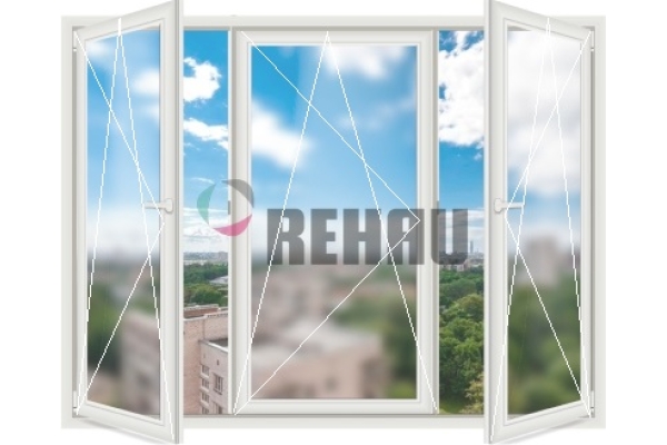 Трехстворчатое окно Rehau Blitz 60 (3 поворотно-откидных окна)