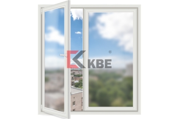 Двустворчатое пластиковое окно KBE 70 (поворотное+ глухое)