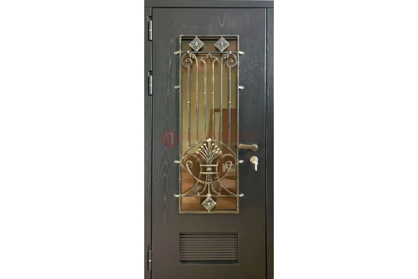 Железная входная дверь с терморазрывом со стеклом и ковкой ДСК-101