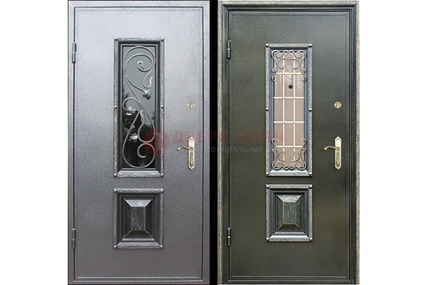 Входная металлическая дверь с терморазрывом со стеклом и ковкой ДСК-12
