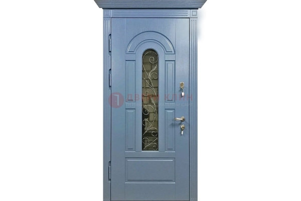 Железная дверь для коттеджа с терморазрывом ДСК-128 со стеклом и ковкой