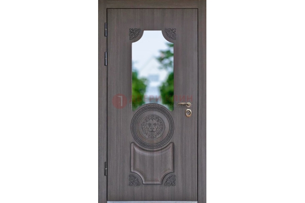 Входная железная дверь с терморазрывом со стеклом и узором ДС-18