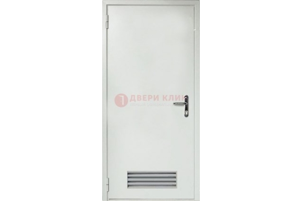 Белая металлическая техническая дверь с вентиляционной решеткой ДТ-7