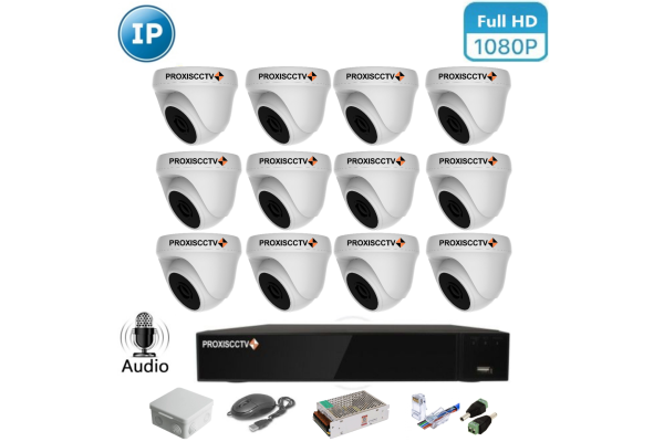 Комплект IP видеонаблюдения - внутренний на 12 купольных IP камер FullHD 1080P/2Mpx 