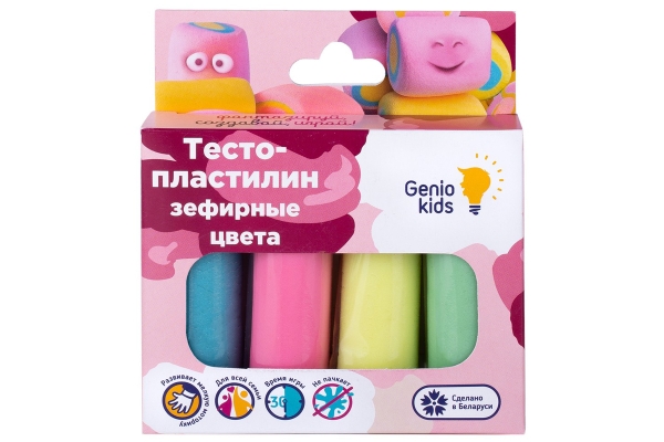 Набор для лепки Genio Kids "Тесто-пластилин. Зефирные цвета", 4 цвета, картон, европодвес