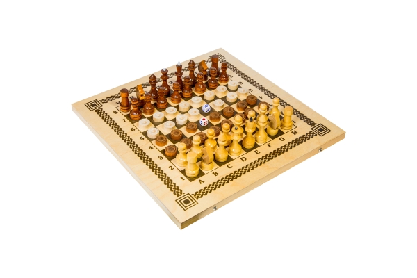 Набор игр 3 в 1 (нарды, шашки, шахматы) Орловские шахматы, деревянные с доской