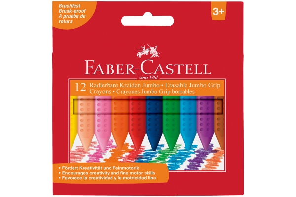 Мелки пластиковые утолщенные Faber-Castell "Grip Jumbo" 12цв., трехгранные, картон, европодвес