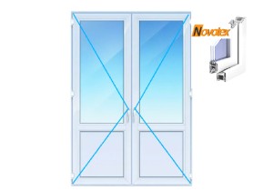 Балконная дверь Новотекс 60 (двустворчатая, поворотная с глухим окном)