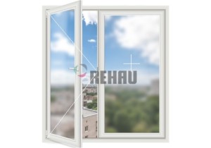 Двустворчатое окно Rehau Blitz 60 (поворотное + глухое)