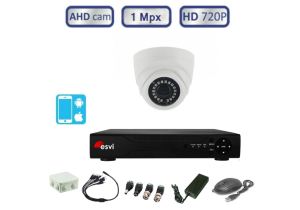 Готовый HD комплект для видеонаблюдения - 1 купольная камера 720P/1Mpx(light) с монтажным набором 
 