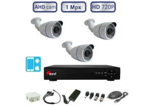 Комплект видеонаблюдения - 3 уличных AHD камеры 720P/1Mpx (light) с монтажным комплектом 