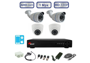 Комплект видеонаблюдения из 2 уличных и 2 купольных AHD камер 720P/1Mpx(light)
