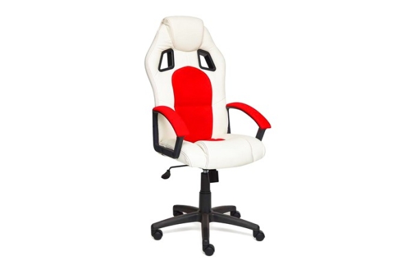 Игровое кресло DRIVER кож/зам/ткань, белый+красный