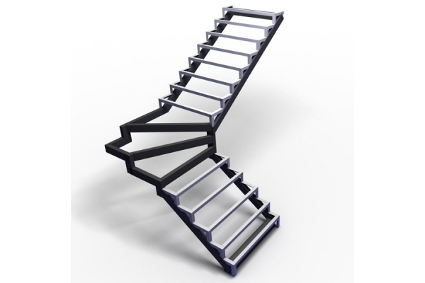 Металлический каркас лестницы с поворотом 