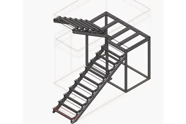 Металлический каркас лестницы  с поворотом 180