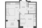 1-комнатная квартира, этаж 11/11, 40,61 кв.м. «RiverSky» 